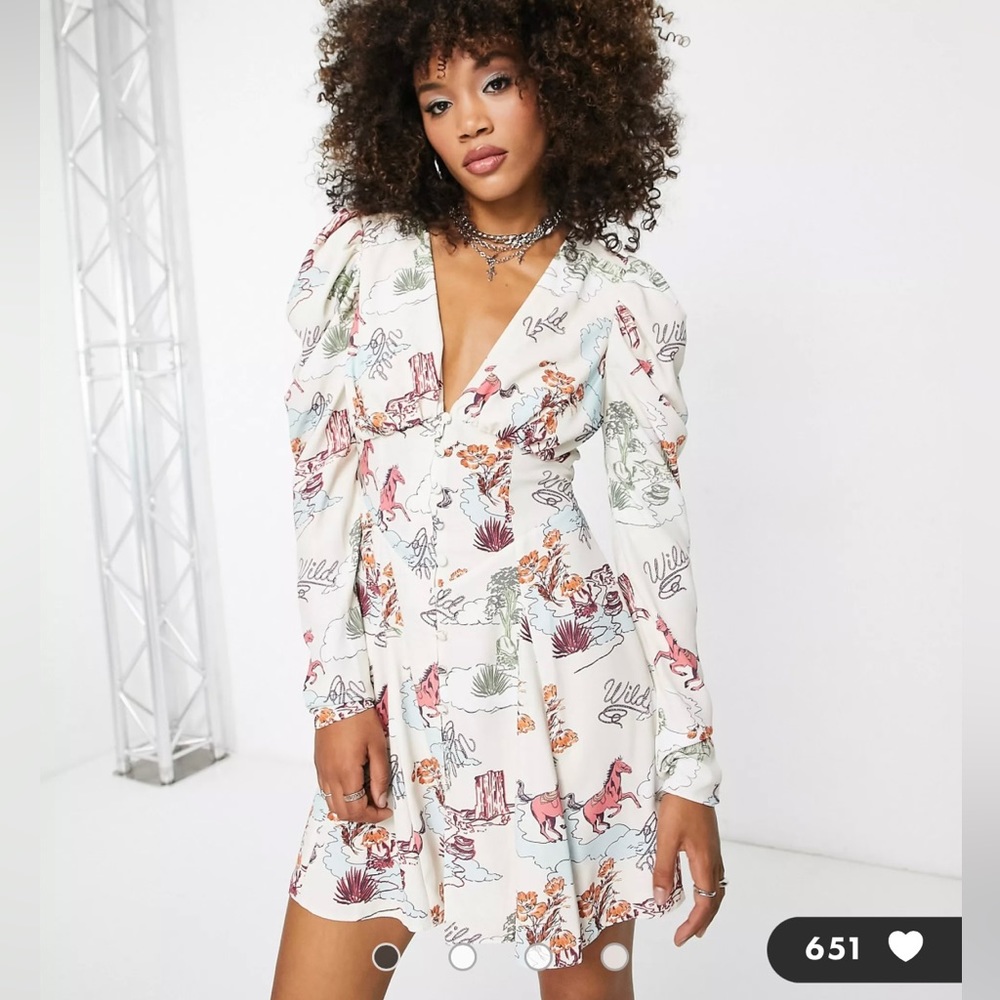 ASOS satin button through mini dress in wild western print